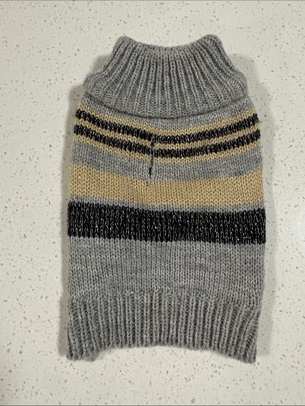 Gray Knit Striped Dog/Cat Sweater with Yellow & Black Accents, XXS